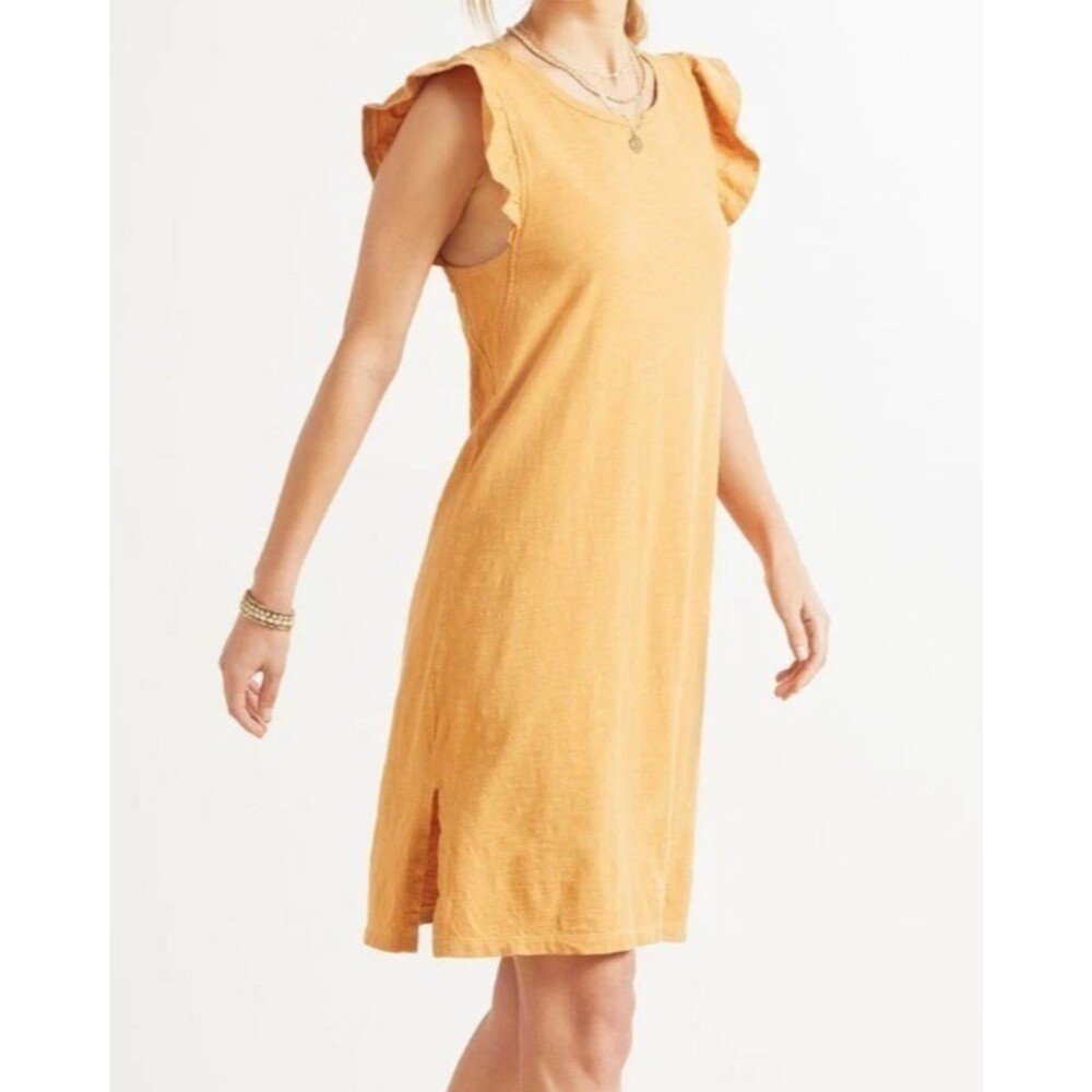 NWT Z Supply Blakely Slub Knit Ruffle Sleeve Short Dress Honey Shift Cotton L